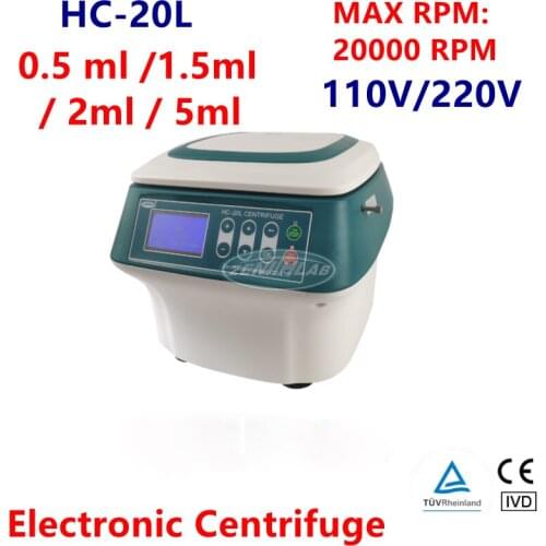 2021 New High-Speed Centrifuge HC-20L 0.5ml 1.5ml 2ml 5ml Centrifuge Tube Laboratory Electronic Centrifuge 20000 Rpm 110V/220V