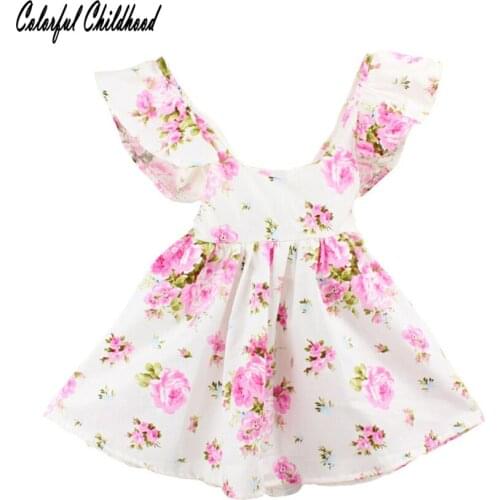 New Baby Christmas Girls Dress Ruffled Fly Sleeve Sweet Flowers Printed Toddler Kids Dresses For Girls Children Clothing 1-6t