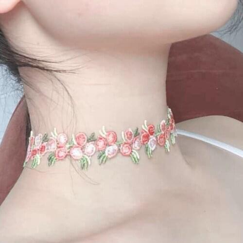 Choker Necklace Jewelry Sets Embroidery Flower Adjustable Short Choker with Floral Bracelet Lace Tattoo Necklace Choker