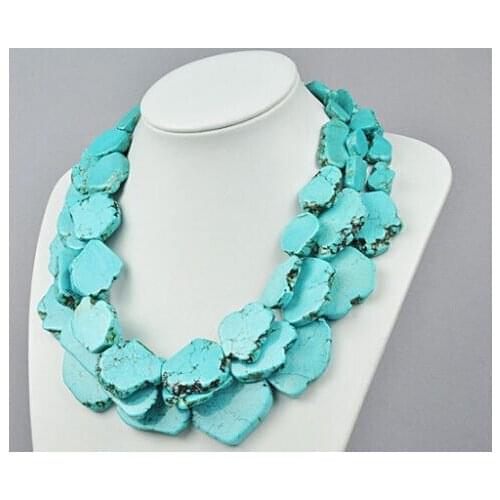 Handmade 3 Rows Turquoises Necklace pendant Woman Gift Party