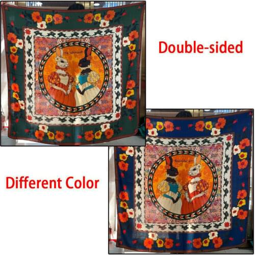 70% Cashmere 30% Silk Scarf Women Fashion Double-sided Rabbit Flower Shawl Hijab Winter Warm Kerchief Stole 135*135cm