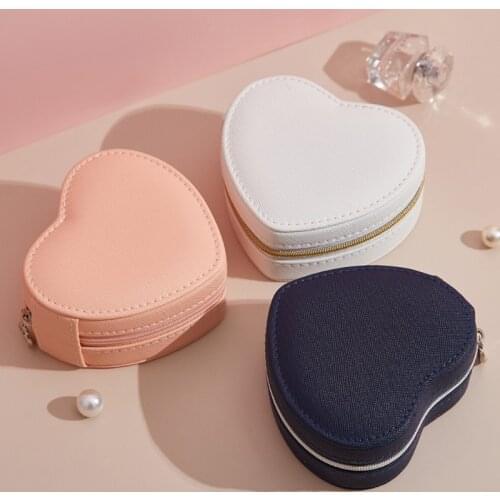 Heart Shape Portable Jewellery Box Travel Organizer Heart Jewelry Box PU Leather Women Girls Traveling Jewelries Case Dropship