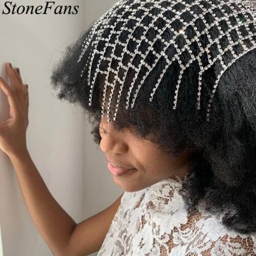 Stonefans Clear Rhinestone Mesh Hair Jewelry Headband Princess Hair Clips Bridesmaid Wedding Hair Accessories Bridal Headwear