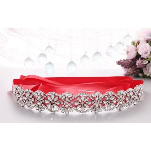 ZMS453 Silver Rhinestone Applique Diamond Straps for Wedding Dress Jeweled Ladies Bridal Belt Formal Brides Accessories Sash