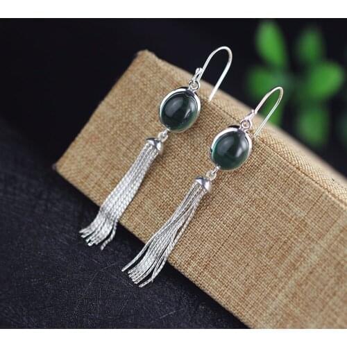 100% 925 Sterling Silver Green Cubic Zirconia Drop Earrings For women jewelry National style Vintage Earrings birthday gift