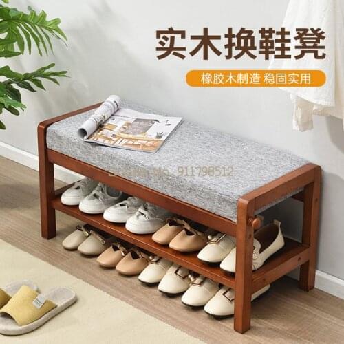 Solid wood shoe-changing stool-style shoe cabinet integrated household door shoe rack in door fabric can sit and wear shoe stool