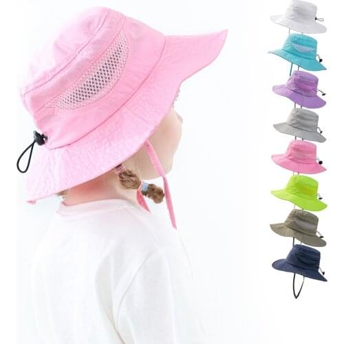1-5 Yr Large Brim Sun Hat Breathable Bucked Hat for Girls Boys Summer UV Protection Hat Adjustable Outdoor Children Sun Chapeau