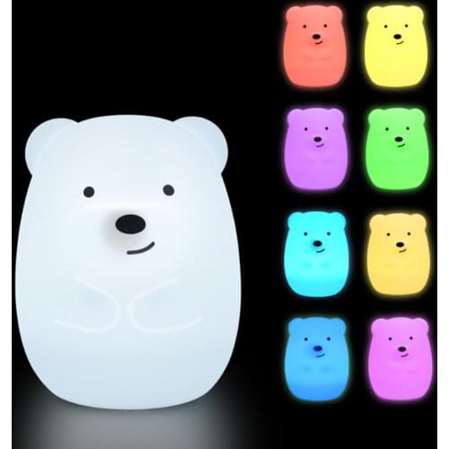 Cute Bear Dog Fox Monkey Night Light Touch Sensor RGB LED Table Lamp Battery Powered Silicone Animal Lamp for Children Baby Gift