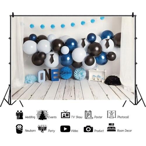 Blue Black One Year Old Banner Background for Portrait Photography Birthday Party Photozone Photo Decors Backdrops Studio