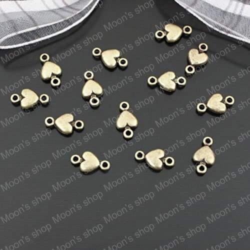 Wholesale 10*5.5mm Antique Bronze Heart Alloy Two Holes Connectors Charms Pendants Findings 100 pieces(JM460)