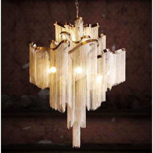 Modern Luxury LED Pendant Lights for Living Room Nordic Decoration Hotel Hall Castle Stair Chain Fringed Hanging Lamps for Home