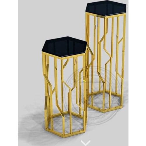 Living room and leisure area decoration combination flower stand stainless steel color glass surface high and low flower table