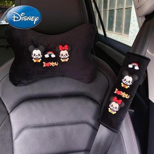 Disney Mickey Mouse Minnie Car Universal Seat Belt Shoulder Cover Gear Handbrake Cover Car Headrest Lumbar Support Set