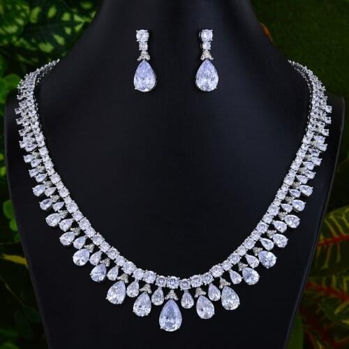 Blachette Gorgeous Clear CZ Crystal Necklace Earrings for Women Bijoux Wedding Banquet Party Delicate Luxury Shiny Jewelry Set