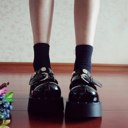 Spring Harajuku belt buckle rivet big head shoes Japanese punk girl muffin thick bottom round head shoes