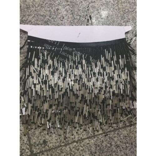 Yy107 # 10 yards /bag silver black beads color 6/7cm width ribbon fringe tassel for bridal gown wedding/dress decoration
