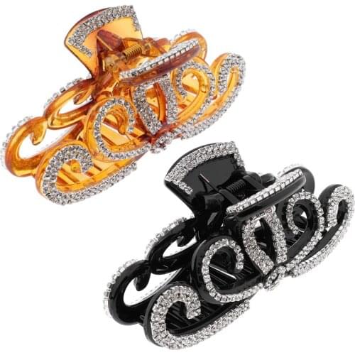 Lady Elegant Crown Hair Claw Large Fancy Rhinestones Hair Jaw Clips for Thick Hair