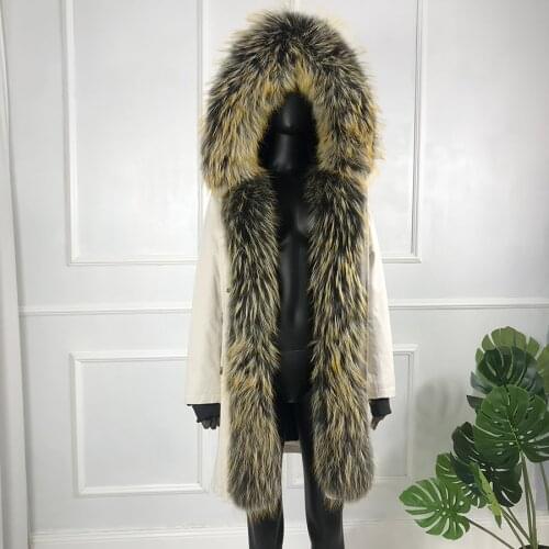 CNEGOVIK Parka Jacket Women Natural Rabbit Fur Lined Coat Winter Thick Warm Hooded Outwear Customize