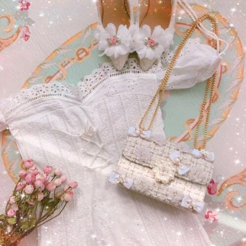 Bowknot Flowers Kawaii Girl Loli Cos Lolita Handbag 2019 Princess Mori Girl Sweet Pearl Shoulder Bag