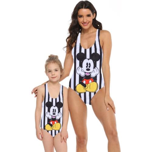 Mommy and Me Swimsuit Family Matching Baby Girls Women Stripe Mouse Mother Kids Girl One Piece Swimwear Bathing Suit Beach Wear