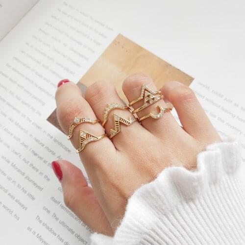 Amaiyllis 925 Sterling Silver Original Brand Real 6 Style Micro Pave Crown Moon Triangle Rings For Women Authentic Fine Jewelry