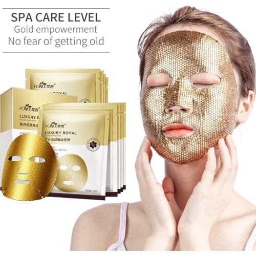 FONCE Gold Facial Mask 5 pieces Moisturizing Stay Up Late First Aid Repair Fades Fine Lines Anti wrinkle Foil Gold Facial Mask