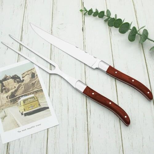 2pcs 11.5'' Carving Knife Straight Metal Fork set Stainless steel Japanese Steak Cutlery Wood Handle Kitchen Dinnerware set