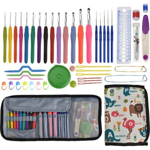 46 Pcs Crochet Hook Set Ergonomic Soft Grip Handles for Comfort Yarns Knitting