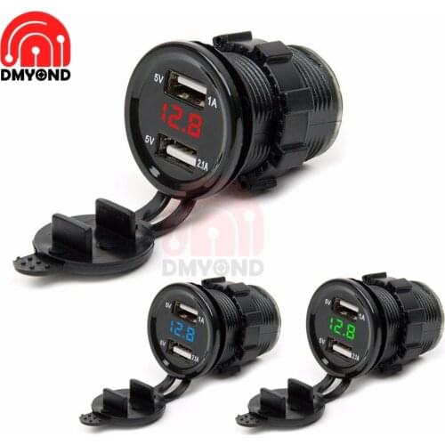 5V 1A 2.1A 12V 2 USB Car Charger Cigarette Lighter Socket Plug LED Voltmeter for Car Fast Chargering Adapter Voltage Monitoring