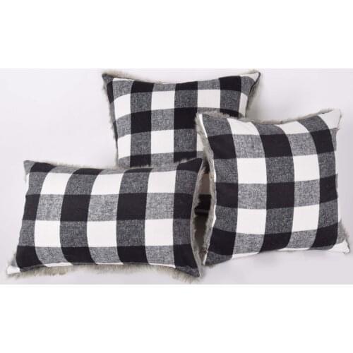 White and Black Lattice Sofa Bed Decorative Cushion Cover with Faux Fur Backing Throw Pillow Case Home Decor Cushion Cover