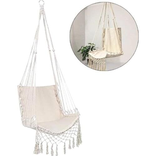 Nordic Style Hammock Safety Beige Hanging Hammock Chair Swing Rope Outdoor Indoor Hanging Chair Garden Seat for Child Adult