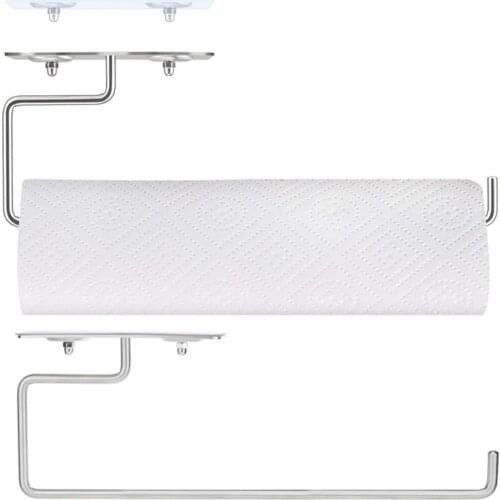 Roll Paper Holder Kitchen Stainless Steel No Drilling Tissue Towel Rack Punch-Free Stainless Steel Kitchen Paper Towel Hanger