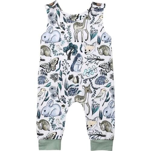 Focusnorm Newborn Baby Boy Girl Animal Print Cotton Sleeveless Romper Summer Jumpsuit Cotton Outfits