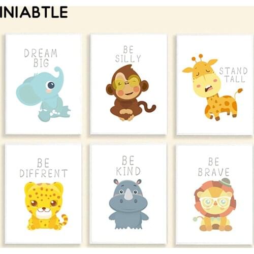 Elephant Giraffe Monkey Animal Poster Print Canvas Painting Wall Art Child Nursery Picture Nordic Baby Kids Bedroom Decoration