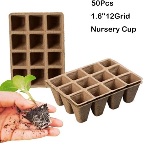 50 Pieces 4cm 12grid Nursery Cup Garden Round Peat Pots Plant Seedling Starters Cups Nursery Herb Seed Tray Planting Tools