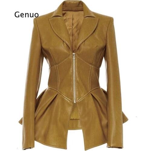 Biker Style Patchwork Irregular Jacket Women Lapel Collar Long Sleeve High Wait Tunic Female Coat Fashion Tide