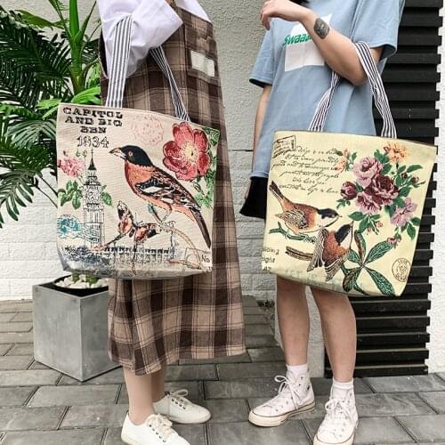 Fashion Folding Women Shopping Bag Big Size Handbag Casual Flower Printing Canvas Graffiti Shoulder Bag Ethnic Canvas Bags