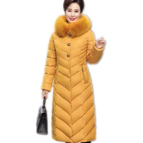 2018Fashion Long Women Winter Jackets Female Mid-Age Thicken Hooded Fur Collar Elegant Winter Coats Female Parkas Plus SizeQ1114
