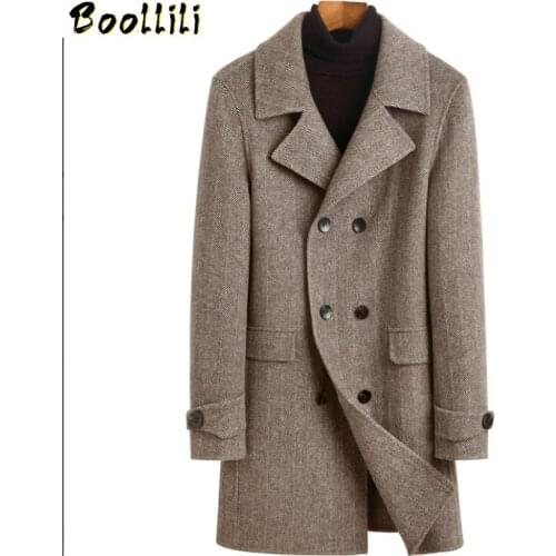 Boollili 100% Wool Coat Long Jacket Men Spring Autumn Double Breasted Mens Coats and Jackets Abrigo Hombre 2020