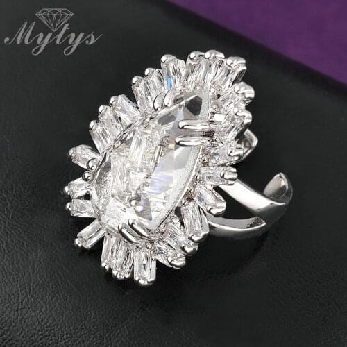 Mytys One Size Ring Free Size Opening Rings Big Crystal Prong Setting High Quality Clear Zircon Ring For Women R1002