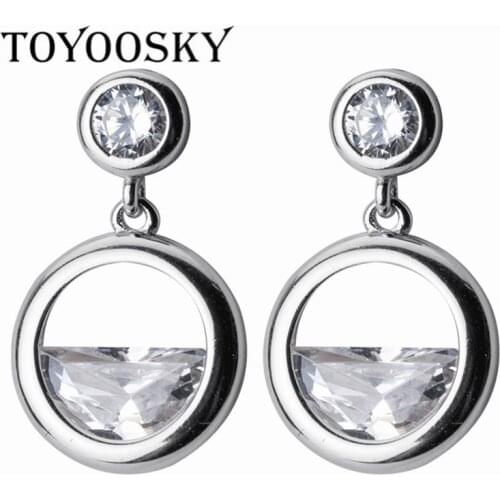2019 Newest 925 Sterling Silver Drop Earrings For Women Geometric Hollow Semicircular Dazzling Zircon Charm Ear Jewelry