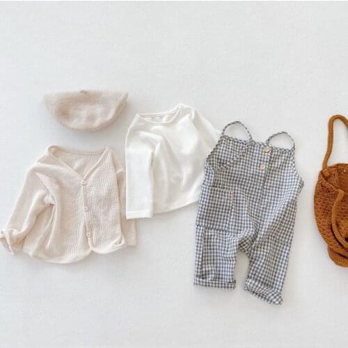 2021 Autumn New Baby Boy Romper Set Solid Color T-Shirt Baby Sleeveless Jumpsuit Girls Cute Plaid Jumpsuit Children Clothing