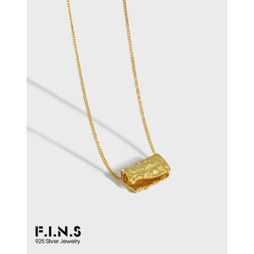F.I.N.S Unique Design INS Style S925 Sterling Silver Necklace Texture Wrinkle Geometric Square Pendants Stackable Clavicle Chain