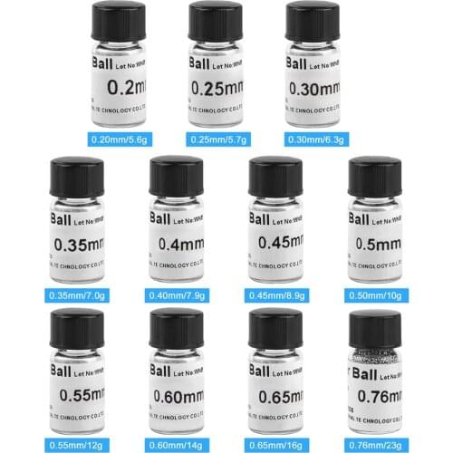 1 Bottle 10K Solder Balls 0.2/0.25/0.3/0.35/0.4/0.45/0.5/0.55/0.6/0.65/0.76mm Lead-content 37% BGA Stencils Soldering Ball