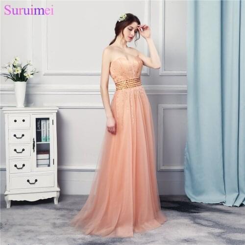 Girl Prom Dresses Beaded Long Floor Length Soft Tulle Peach Orange Sweetheart Design Formal Prom Gown