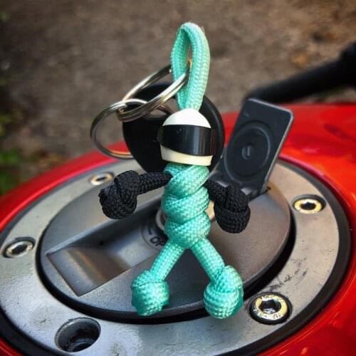 Biker Helmet Pendant Keychain Building Block Rings Smile Doll Toy Key Chains Braided Rope Paracord Buddy Bag Car Hanging