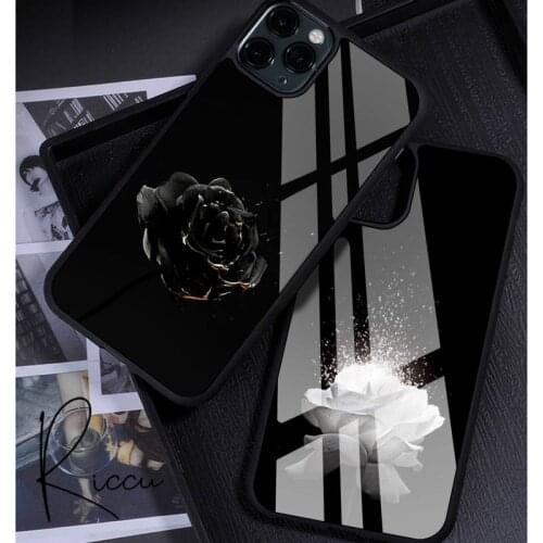 Beautiful black white Rose flower Phone Case Rubber for iPhone 12 11 Pro Max XS 8 7 6 6S Plus X 5S SE 2020 XR 12 Mini case