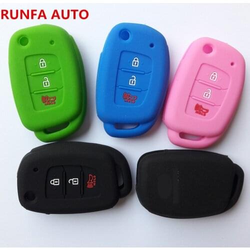 RUNFA AUTO 2+Panic Button Silicone Key Cover Case Set For Hyundai Santa FE IX45 Flip Open Folding Shell FOB
