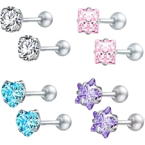 ZS 4pairs/lot Crystal Stud Earrings for Women Stainless Steel Round Earring Screw Ball Star Children Earrings boucle d'oreille