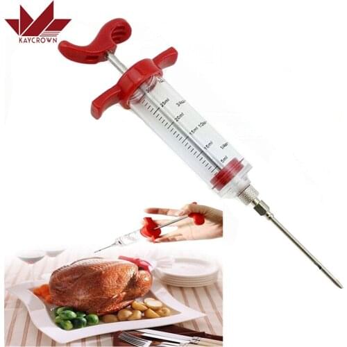 2018 New 30 Ml/1 Oz Meat Injector Syringe Poultry Marinade Flavour Injector Meat Seasoning Injectors BBQ Tools Kitchen gadgets